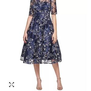 Eliza J NWOT Blue and Gold A-line Midi Dress